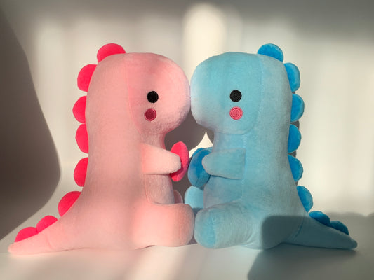 Pink and blue heart dinosaur plushies